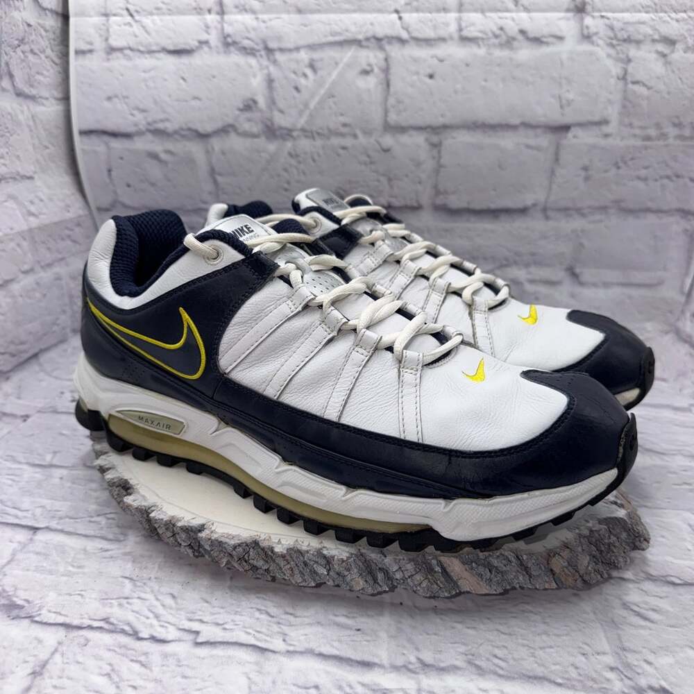 Nike Air Max '07 TL3 All Leather White Blue Yellow Running Shoes Mens Size 15